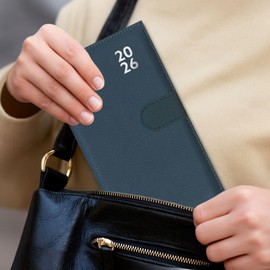 2026 Slim Wallet Diary Week To View - Compact Navy Blue Faux Leather Planner - Lightweight Portable Organiser - Handbag School Travel Diary