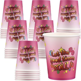Qinyoung 24 Pcs Bunco Party Supplies Paper Cups Let's Roll Themed 9 oz Disposable Paper Cups Addition to Your Bunco Game Kit and Party Supplies, Pink