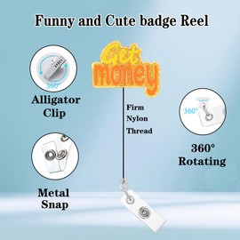 Abamilaka Funny Get Money Nurse Badge Reel Holder Clip Retractable Nursing ID Badge Holder Clip Gold Acrylic Name Badge Clip Medical RN CNA Office Hospital Social Worker Accessories AD238