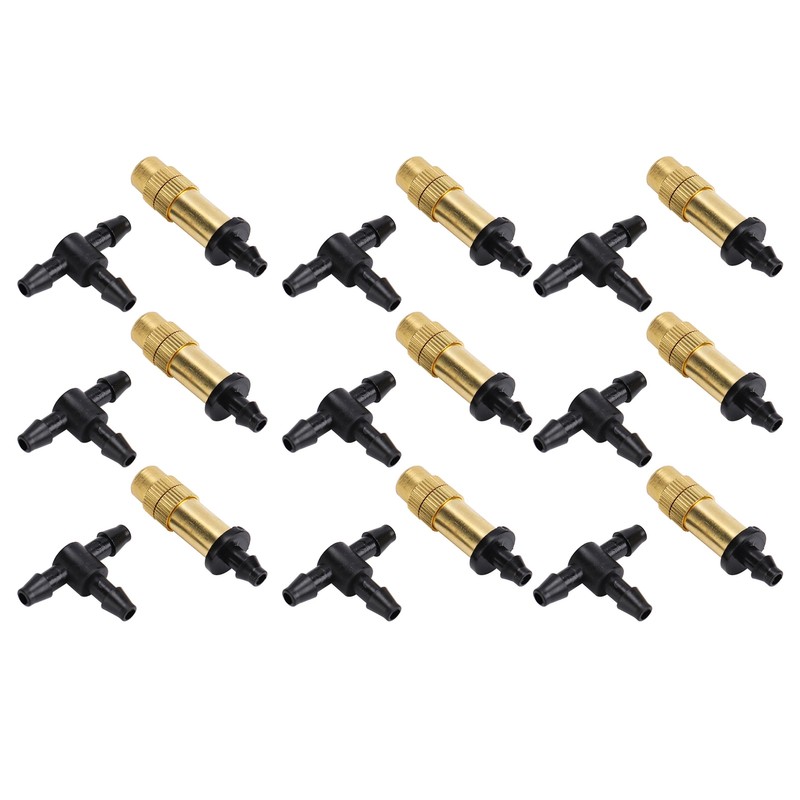 30Pcs Adjustable Copper Atomizing Nozzles with Tee Connectors Garden Cooling