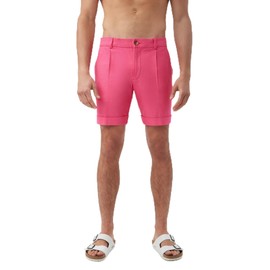Mr Turk Men's Twill Shorts with Cuffed Hem, Pink Paradise