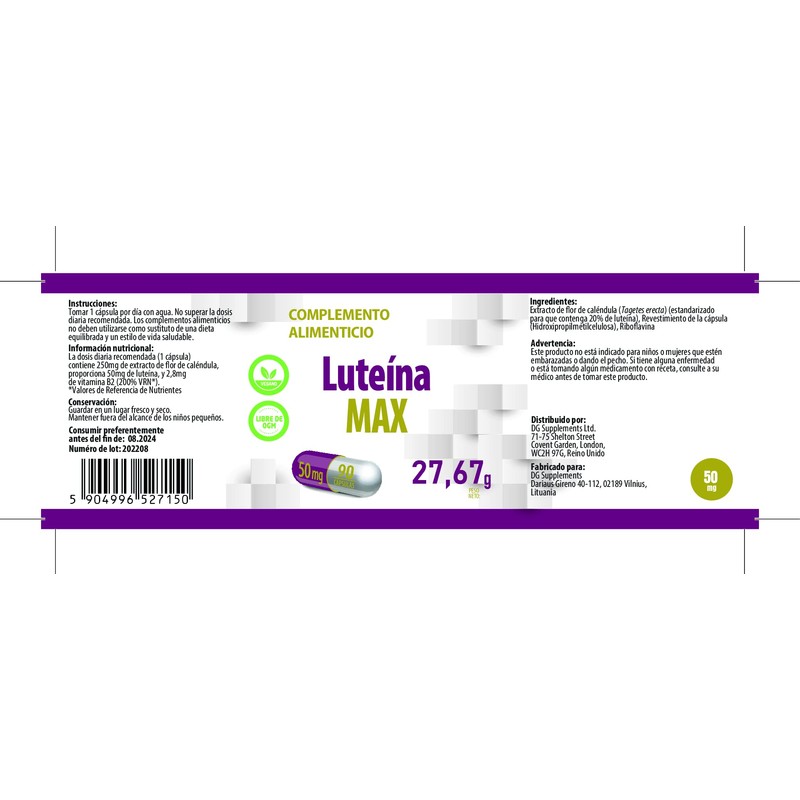 Lutein Eyes 50 mg 90 Vegan Capsules, Laboratory Tested, High