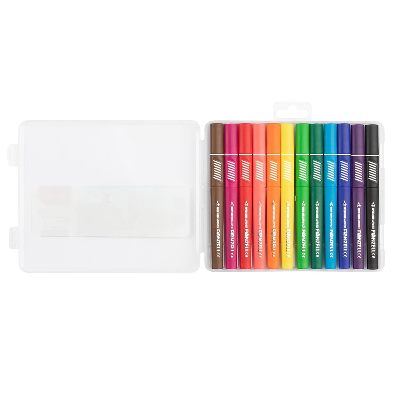 Fonzell Super Brush Marker - 12 Colours, Flexible Brush Tips,