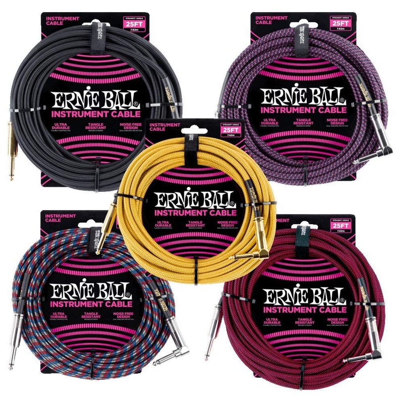 Ernie Ball - Cable trenzado para instrumentos, recto/acodado, 7,6 m,