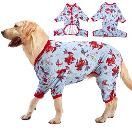 LovinPet Giant Big Dog Pajamas, Rabbit And Wild Horse Print, Lightweight Stretchy Pullover Dog Jammies, Full Coverage Large Breed Dog Onesie, Pet Pj's/Medium