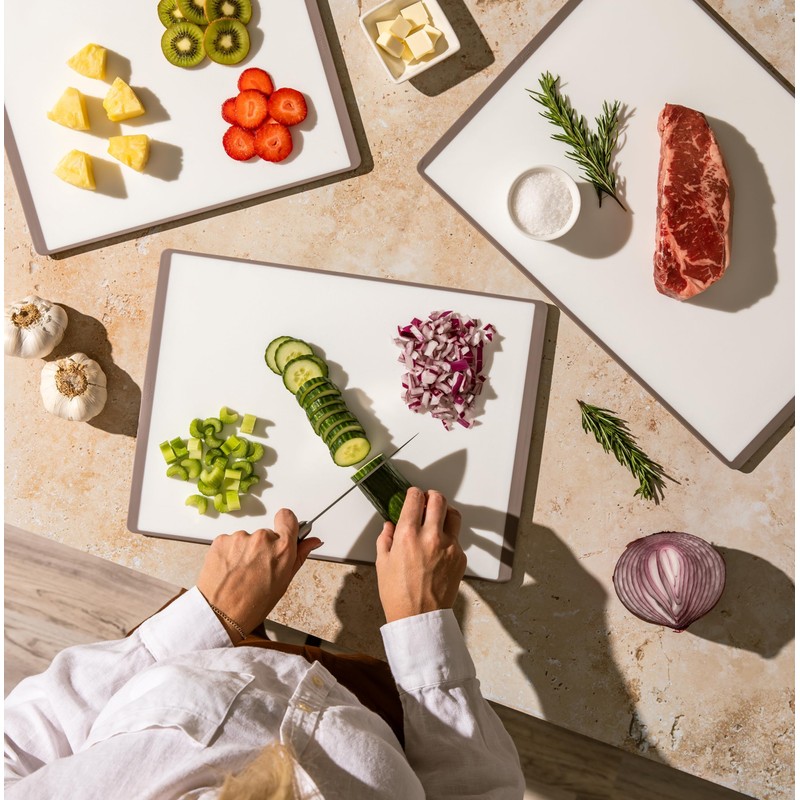 SMIRLY Plastic Cutting Board Set with Holder 3 Pieces, Non-Slip