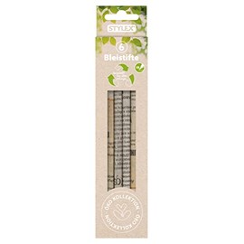 Stylex Eco Collection 26025 Pencil from Old Newspapers, HB Hardness, Easy to Sharpen, with Six Pens in Cardboard Case