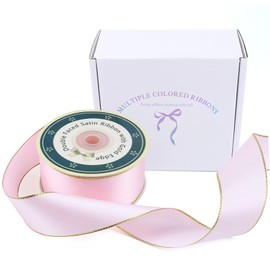 Gold Edged Double Face Satin Ribbon 1.6 Inch x 25 Yards - Double Sided Premium Polyester with Gold Trim for Luxury Gift Wrapping, Wedding Decor, Party Supplies, Floral Arrangements