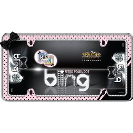 Cruiser Accessories 18536 Retro Polka Dot Bling License Plate Frame, Chrome/Pink/Black/Clear