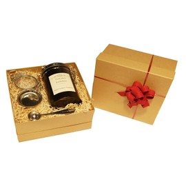 Rose Tea Gift Set Congou Black Loose Leaf Tea Flavoured Wrapped 100g in Caddy with Tea Strainer and Measuring Spoon by TeaCakes of Yorkshire