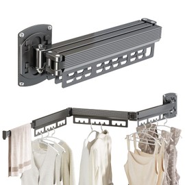 Greraes Clothes Drying Rack Wall Mounted,Expandable Drying Rack Clothing(Tri-Fold),Laundry Space Saver Wall Mounted,Portable,Space-Saving Drying Rack,for Balcony,Laundry,Bathroom, 220 lb Capacity