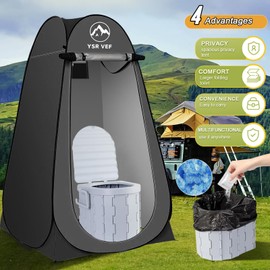 Portable Camping Toilet Kit with Pop-Up Privacy Tent, Washable Outdoor Shower and Changing Room, Includes Toilet Bags, Poo Gel, and Camping Lantern