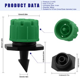 VooGenzek 90 Pieces Adjustable Watering Dripper Sprinkler, Plastic Micro Flow Sprinkler for Irrigation, Drip Irrigation, 8-Hole Anti-Clogging Emitter Dripper for Garden, Lawn, Dark Green