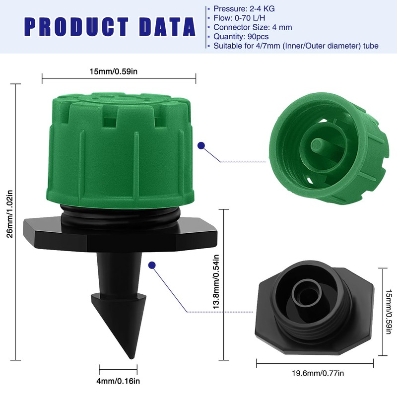 VooGenzek 90 Pieces Adjustable Watering Dripper Sprinkler, Plastic Micro Flow