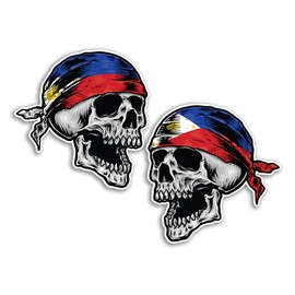 2 x 15cm Philippines Skull Vinyl Stickers - Flag Cool Biker Car Travel Holiday Pirate Patriotic Luggage Scrapbooking Sticker #82140