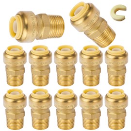12-Pack HeSun Pushfit Male Adapter, 1/2" MNPT x 1/2" Push to Connect Plumbing Fittings with Disconnect Clip, Brass Push-fit Fittings for PEX, Copper, CPVC, PE-RT Pipes(PF021-12)