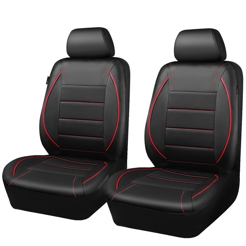 CAR PASS Universal FIT Piping Leather Two Front Seat Covers,