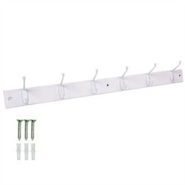 Keypak Coat Rack Wall Mounted White 6 Double Hooks - White Pine Rack - 69cm - Clothes Hanger for Hallway, Bedroom, Bathroom