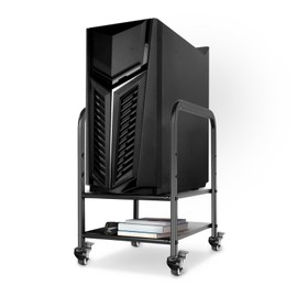 360Tonics Computer Tower Floor Stand, Height Adjustable PC Stand, 2-Tier for Mini/Mid Tower, Full Metal Rolling CPU Holder Cart with Locking Caster Wheels for Home and Office