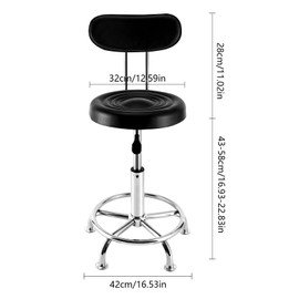 Gdrasuya10 Leather Round Salon Chair Portable Height Adjustable Rolling Stool Barber Stool with Backrest Rotating SPA Medical Work Chair (Black)