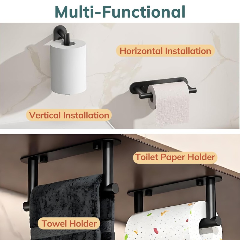Oudesi Black Toilet Paper Holder Wall Mount for Bathroom, Self