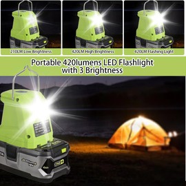 Battery Adapter for Ryobi 18volt One+ P107 P108 Li-ion Battery,Portable Power Source Converter with Dual USB Phone Charge Port,420LM Flashlight LED Work Light with Hook,Outdoor Lantern Camping Lamp