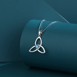 JIANGXIN Celtic Birthstone Necklace Women's 925 Sterling Silver Pendant Necklace for Women, Lucky Charm Celtic Pendant Chain Length 40 + 5 cm, Gift Packaging, Sterling Silver Gemstone, Topaz