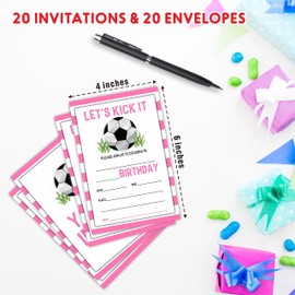 AWSICE Soccer Birthday Invitations, 20 Invite Cards with Envelopes, Sports Double-Sided Fill-In Invite Cards For Birthday Party，Boys, Girls, Kids, Teen-D09