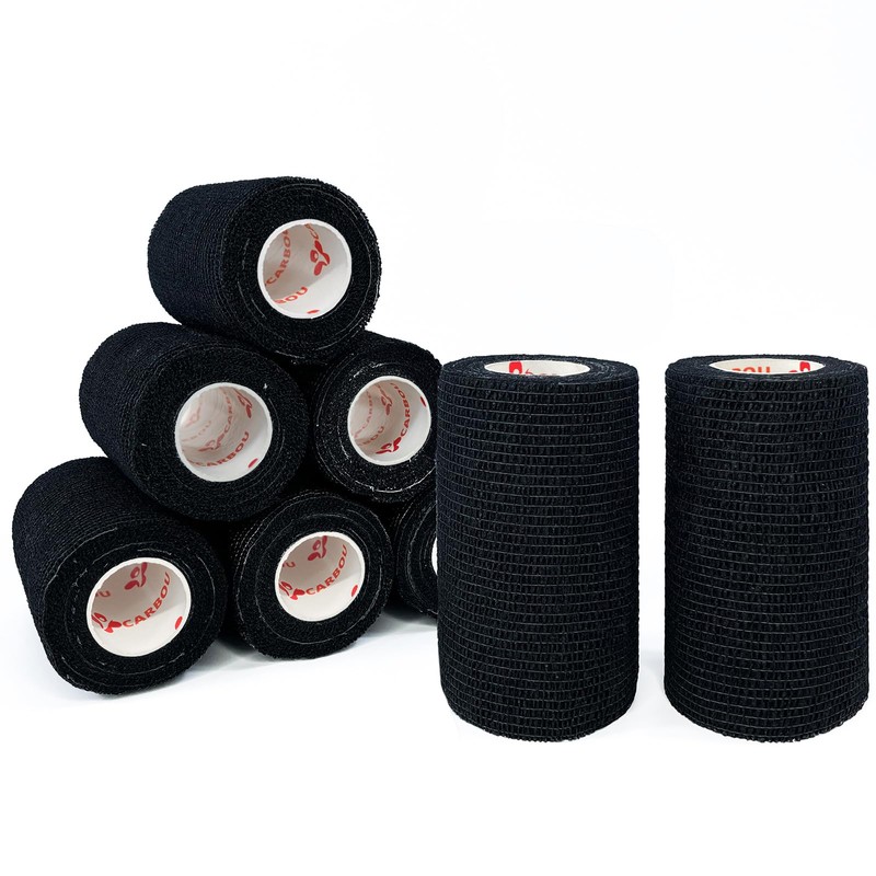 [8 Pack 4" x 5 Yards] Black- Self Adhesive Cohesive