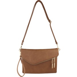 B BRENTANO Fold-Over Envelope Wristlet Clutch Crossbody Bag (Tan)