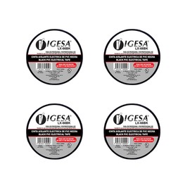 IGESA LX-66BK 4 Pack, Cinta Aislante Eléctrica de PVC Negra, Paquete de 4