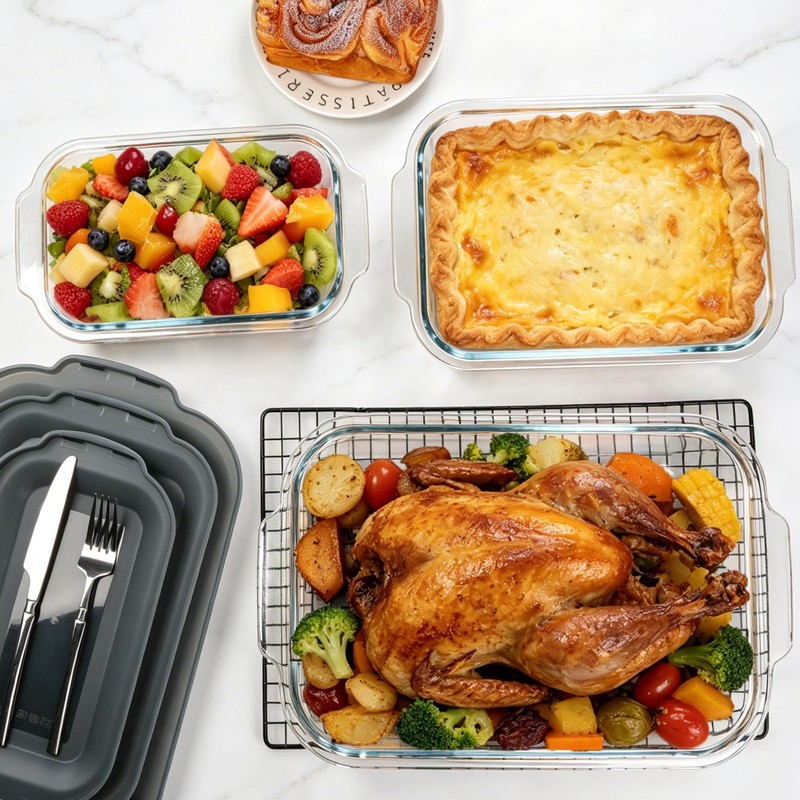 6-Piece Extra-Deep Glass Baking Dish Set with Lids, Rectangular Glass