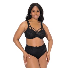 Ulla Popken Women's Truyou Underwired Bra Transparent Lace Cup C-F Bra, black, 100 g