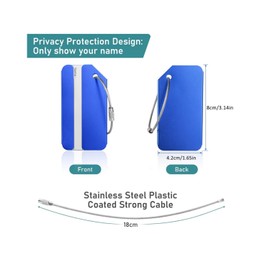 Anncain Aluminium Luggage Tags, 8 Pack, Multicolor, Rectangular, Polished, 3.14 x 1.65 inches