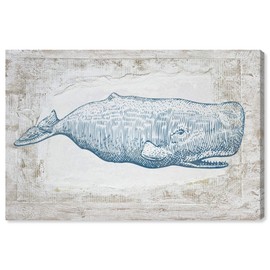 Nautical and Coastal Wall Art Canvas Prints 'Blue Whale' Marine Life, 54x36, Blue, Brown