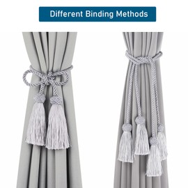 Porlau Elegant Curtain Tiebacks Rope Decorative Curtain Tie Backs for Drapes Hand Woven Window Treatment Holdbacks with Tassel, Grey 2pack