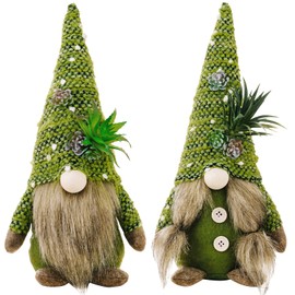 ZTML MS Succulents Air Plants Gnomes, 2Pcs Mr and Mrs Handmade Green Plants Gnomes Plush with Slender Leaves for Plant Stand Indoor Decor, Swedish Plush for Summer Living Room Office Desk Decor