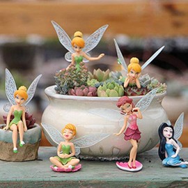 Haomian 6Pcs Set Miniature Fairies Figurines Accessories, Planter Pot Hanger Decorations Fairies Flower Pot Plastic Fairy Garden Figurines Angel Accessories Ornaments for Outdoor Decor
