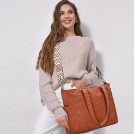 oscaurt Handbag Women's Cord Bag Shopper Large Shoulder Bag Tote Bag Crossbody Bag with Shoulder Strap Bag Fabric Bag for Work Bag Shopping Travel, 1-orange-brown