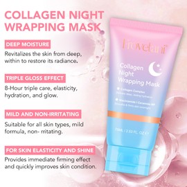 Frovetani Collagen Night Wrapping Mask,Overnight Collagen Face Mask 75ml,Wrapping Peel Off Facial Mask for Dry & Dehydrated Skin, Glowing Skin (2PCS)