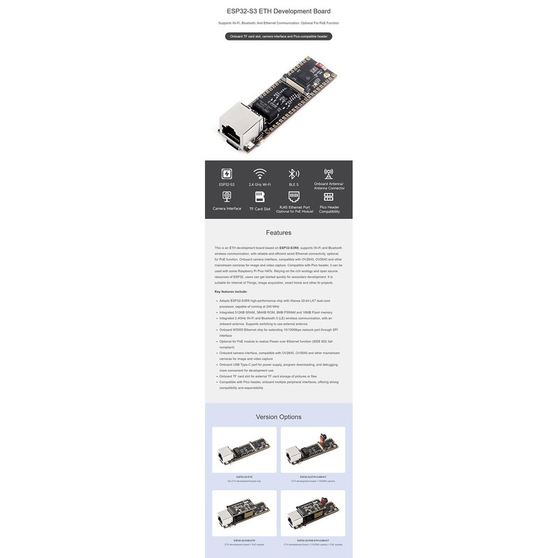 ESP32-S3 ETH Development Board 10/100Mbps RJ45 Ethernet Wi-Fi & Bluetooth