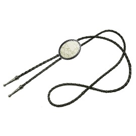 Bolo Tie with Natural Stone Turquoise Stone Style Genuine and Cowhide Rope More Colors, White Agate Style, Medium