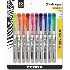 Zebra Zazzle Liquid Highlighter Markers Assorted Colors 10 Pack Chisel Tip