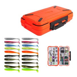 Tackle Box, RoadLoo Plastic Tackle Box, Fishingtackle, Waterproof Hook, Bait Container, 30 Compartments, Waterproof Fishing Box and 20 Pieces Rubber Fish, Soft Bait for Artificial Bait, Bait Box