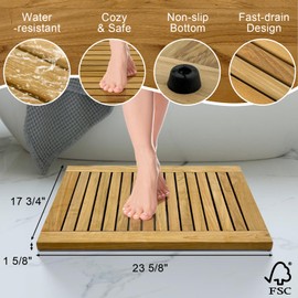 StrongTek Teak Shower Mat, 23.6" x 17.8" x 1.6", Wooden Bath Mat, Water-Resistant and Durable, Easy-to-Clean Teak Floor Mat for Safety, Ideal for Bathrooms, Saunas, Spas, Showers, and Outdoor Use