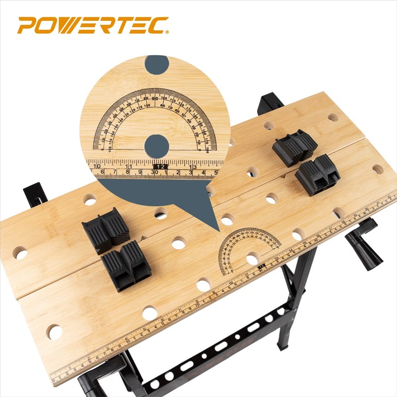 POWERTEC Portable Small Workbench with Vise, Imprinted Ruler and Protractor