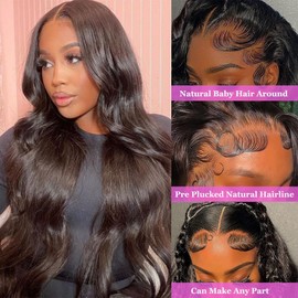 Drosuud 13x4 HD Transparent Lace Front Wigs Human Hair Body Wave Frontal Wigs Human Hair Wigs 180 Density Glueless Wigs Human Hair Pre Plucked Natural Color 26 Inch