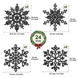 Kesote 24 Snowflakes Decoration Black Christmas Decoration Pendant Christmas Tree Decoration Glitter Christmas Tree Christmas Tree Christmas
