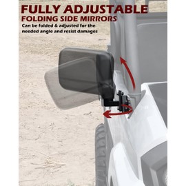 SAUTVS Adjustable Side Mirrors Compatible with Kawasaki Mule PRO-MX 2019-2025, High-definition Clear Exterior Wider Foldable Side Rearview Mirror with Bracket Accessories, 2PCS