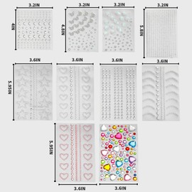 Self Adhesive Face Makeup Gems Pearls, 3D Star Heart Moon Shape Rhinestone Stickers for Face, Hair, Body, Nails, and DIY Crafts, 10 Sheets
